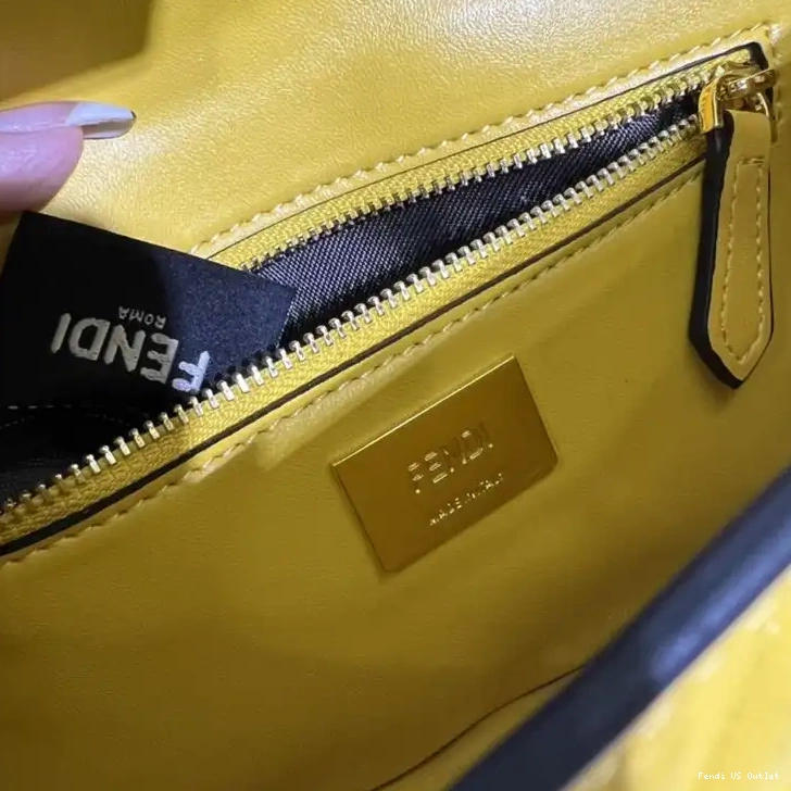 Cheap HOT Leather Motif In Nappa Fendi FF Chain Baguette Yellow Midi Bag 0615